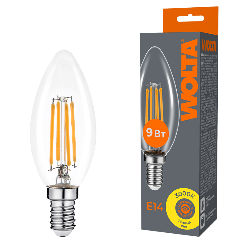 картинка Светодиодная лампа WOLTA Filament WF-C35-9W3KE14 от магазина pro-decor.kz