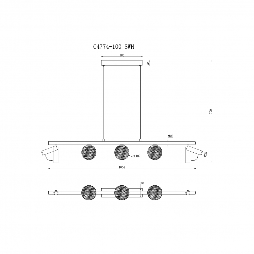 картинка Светильник подвесной iLEDEX Telescope iLedex C4774-100 SWH от магазина pro-decor.kz