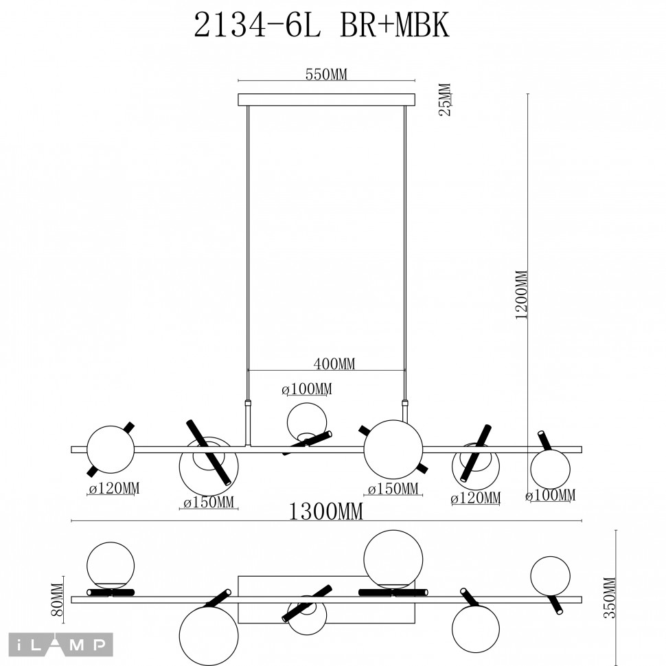 картинка Светильник подвесной iLamp Golden 2134-6L BR+MBK от магазина pro-decor.kz